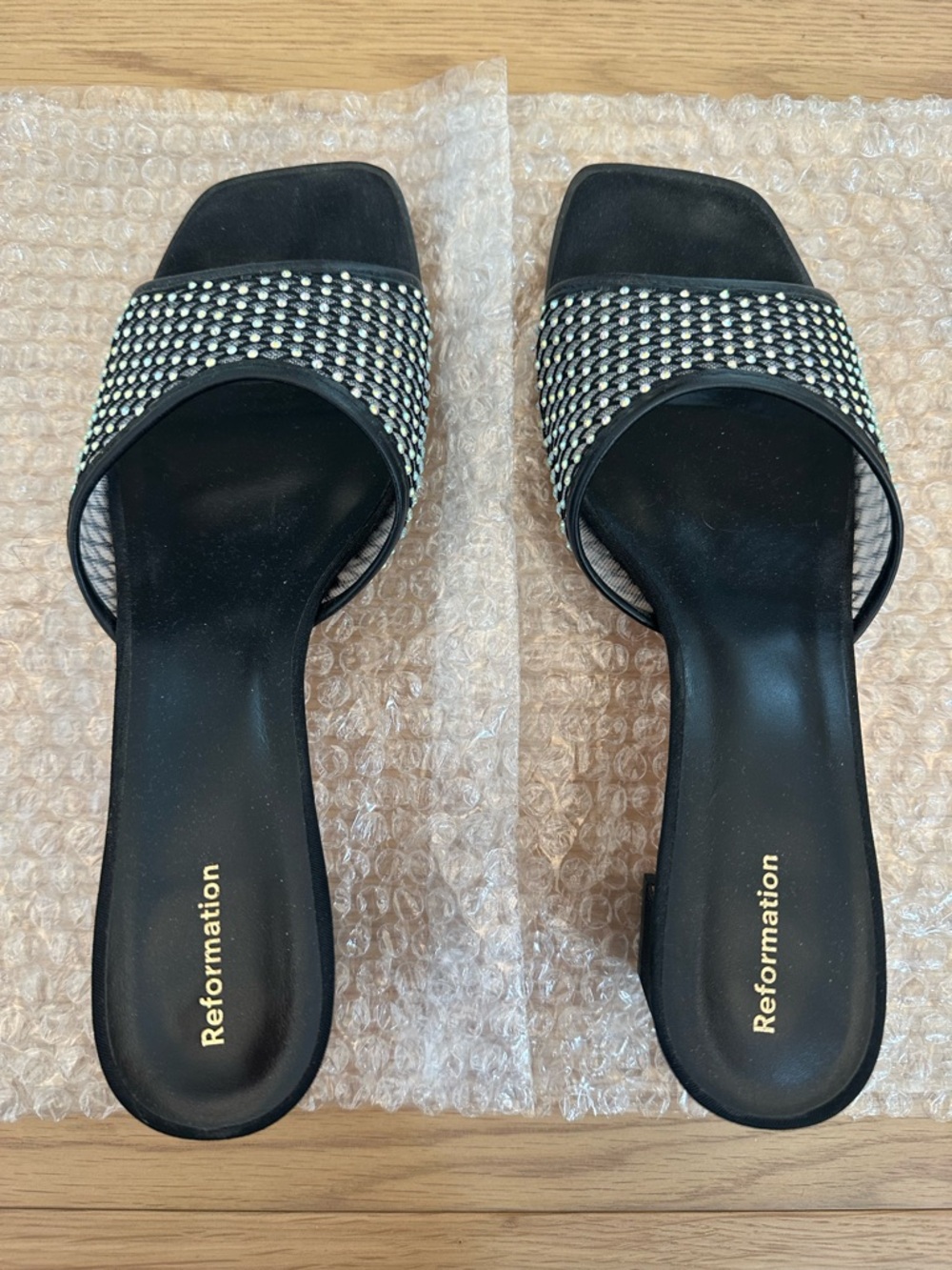 Reformation Scout Heeled Sandal Rhinestone Mesh